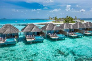 Aerial,View,Of,Maldives,Island,,Luxury,Water,Villas,Resort,And