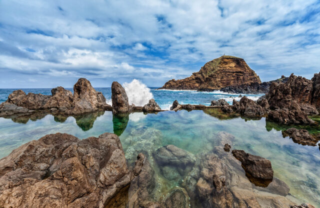 Lava,Rocks,Natural,Volcanic,Pools,In,Porto,Moniz,,Madeira,,Portugal.